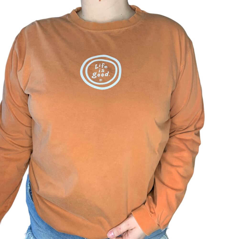 Life Is Good Orange Long Sleeve Outdoorsy Nature Granola Graphic Shirt Large